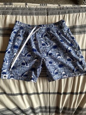 Kids Blue Shark Print Swim Trunks - Brand: